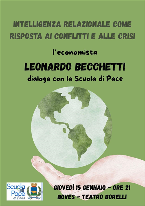 Giovedì 15 gennaio l'incontro con il giornalista e professore di economia Leonardo Becchetti con la Scuola di Pace