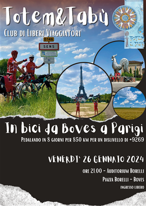 Venerdì 26 gennaio la serata dedicata ai viaggi con Totem e Tabù dal titolo “In bici da Boves a Parigi”