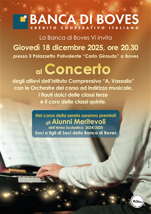 Giovedì 18 dicembre il concerto di Natale della Banca Boves