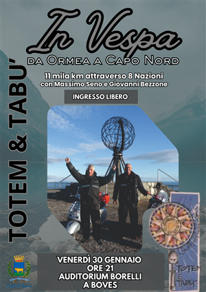 Venerdì 30 gennaio al Borelli la serata “In Vespa da Ormea a Capo Nord, 11 km attraverso 8 Nazioni”