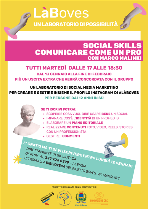 Da martedì 13 gennaio al via il LàBoves dedicato ai Social Skills comunicare come un pro con Marco Malinki.