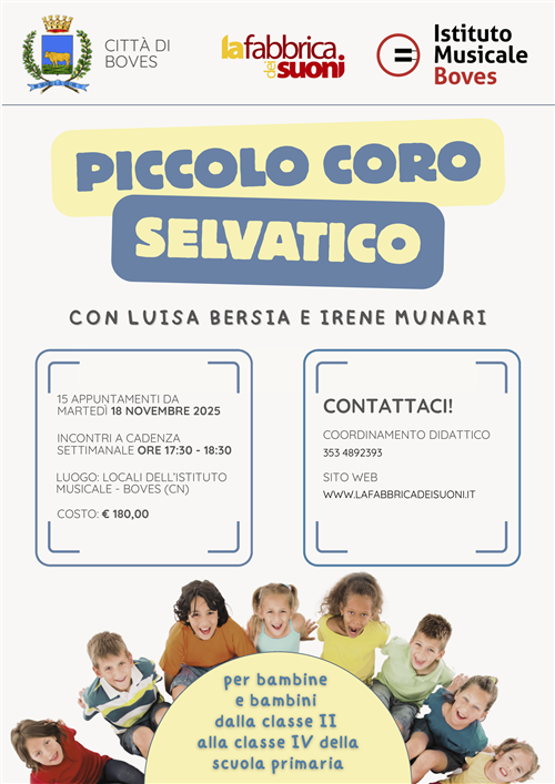 Dal 18 novembre l'Istituto musicale di Boves propone: il Piccolo Coro Selvatico