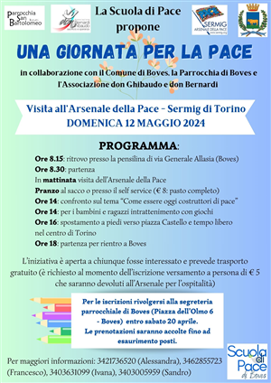 “Una giornata per la Pace”: domenica 12 maggio a Torino con la Scuola di Pace