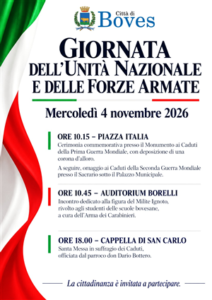 Mercoledì 4 novembre si celebra la Giornata dell’Unità nazionale e delle Forze armate