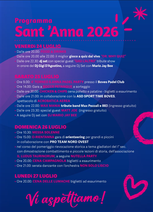 Da venerdì 24 luglio torna la grande festa in frazione Sant'Anna