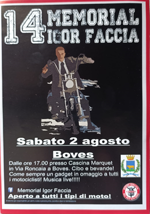 Sabato 2 agosto torna la 14esima edizione del motoraduno Memorial Igor Faccia