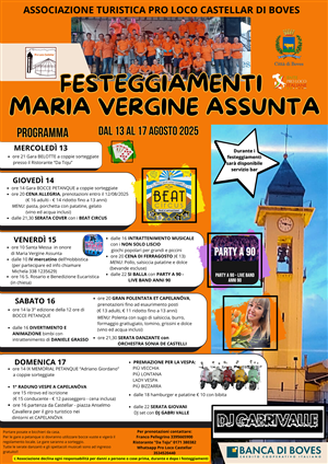 Al via mercoledì 13 agosto la grande Festa dell’Assunta a Castellar