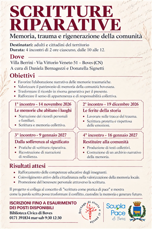 Al via dal 14 novembre in Villa Berini il laboratorio di scrittura riparativa con Daniela Bernagozzi e Donatella Signetti