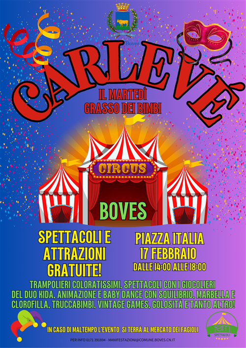 Martedì 17 febbraio il tradizionale appuntamento con il Carnevale in piazza