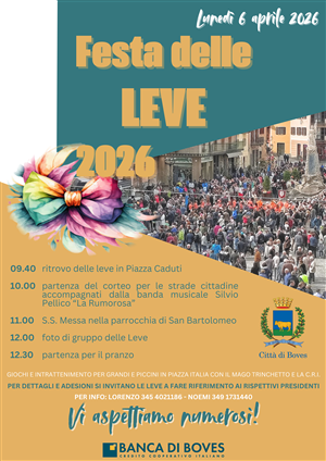 Lunedì 6 aprile torna a Boves la Festa delle Leve nel tradizionale giorno di Pasquetta