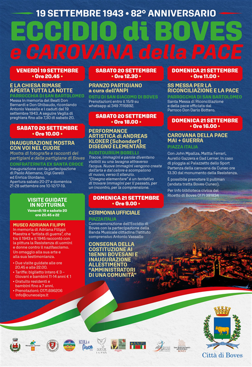 Da venerdì 19 settembre la commemorazione dell'82° Anniversario dell’Eccidio di Boves